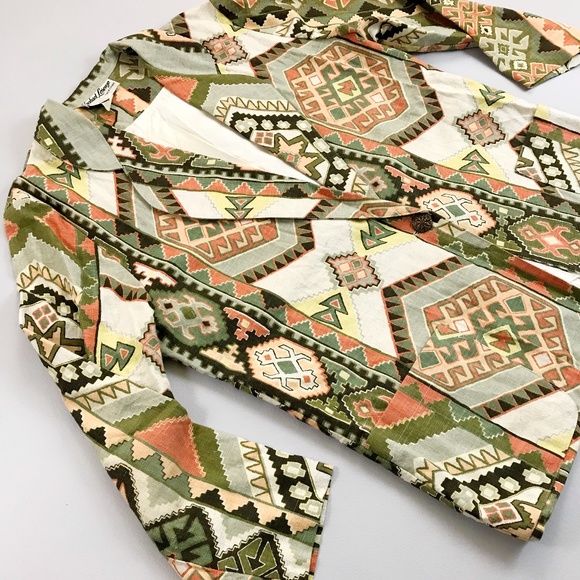 RAPHAEL LORENZO Bohemian Blazer Medium Vintage Linen Blend Single Button - Picture 2 of 7